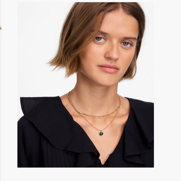 Madewell- Semiprecious Two-Pack Figaro Pendant Necklace Set – Green Agate, NWT - Picture 1 of 8